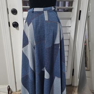 Stylish Blue Denim Patchwork Skirt
